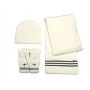 Soia & Kyo Clary 3 Piece Set, Scarf, Hat, Fingerless Gloves / Mittens Off White